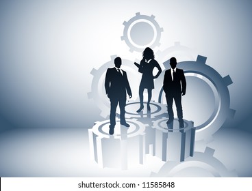 Team leaders business concept with people on cogs. Vector illustration.