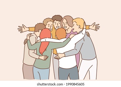 Friends forever friendly group of people hugging Vector Image
