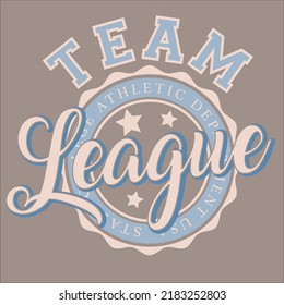 TEAM LEAGUE ATHLETIC COLLEGIC BADGE SLOGAN FOR GIRLSWEAR MENSWEAR COLLEGE DEPARTMENT AMERICAN