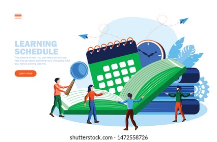 team with learning schedule, books calendar and clock vector illustration concept