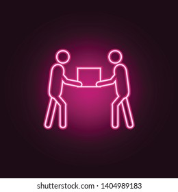 Team Lifting Heavy Object neon icon. Elements of Team work set. Simple icon for websites, web design, mobile app, info graphics