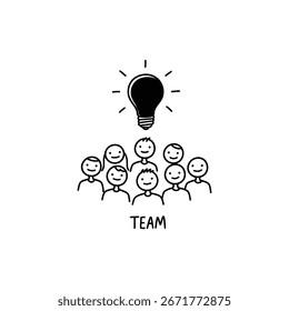 Team mit Glühbirne als Symbol für kreative Ideen und Innovation