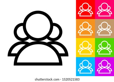 Team. Line Icon With Different Color Background.