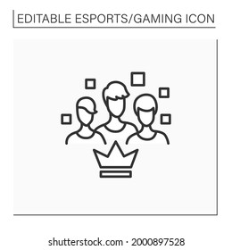 Team line icon.Like-minded people. Gamers brigade. Take part at gaming competitions. Cybersport concept. Isolated vector illustration.Editable stroke