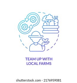 Team up with local farms blue gradient concept icon. Unique restaurant business abstract idea thin line illustration. Partnership with farmers. Isolated outline drawing. Myriad Pro-Bold font used