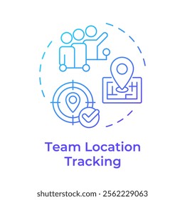 Team location blue gradient concept icon. Real-time tracking and monitoring. Field service management. Round shape line illustration. Abstract idea. Graphic design. Easy to use in article