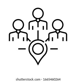 Team location line icon, concept sign, outline vector illustration, linear symbol.