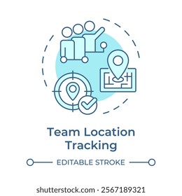 Team location soft blue concept icon. Real-time tracking and monitoring. Field service management. Round shape line illustration. Abstract idea. Graphic design. Easy to use in article