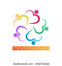 Team logo, like-minded people or friends, social logo. Hugging hearts. Simple design.