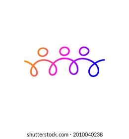 Team Of Logo People. Abstract Hand Drawn Business Icon. Networking Symbol. Gradient Line Work Sign