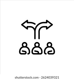 Icono de esquema de decisión del equipo. Ilustración de arte de línea de estrategia de figura.