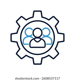 Team Management Icon with Gear and People Symbol Representing Workforce Collaboration and Productivity