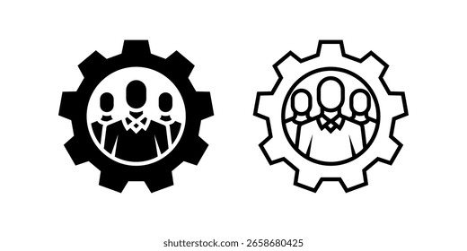 Symbolsatz für die Teamverwaltung. Umriss Flaches Design Getriebe Teamwork Mitarbeiter Management Zusammenarbeit Symbol