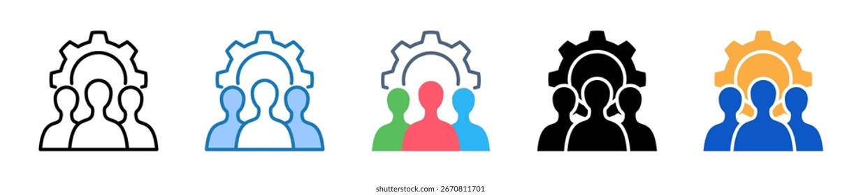 Team Management-Symbole mit mehreren Stilen setzen Vektorgrafik für das Design.