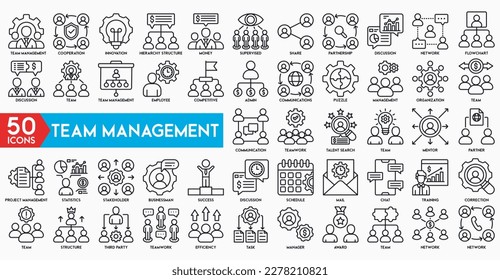 Team Management Outline Icon Collection. Thin Line Set contains such Icons as Vision, Mission, Values, Human Resource, Experience and more