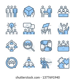 Team management theme icon set. The set is vector, colored and created on 64x64 grids.