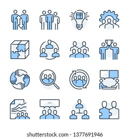 Team management theme icon set. The set is vector, colored and created on 64x64 grids.