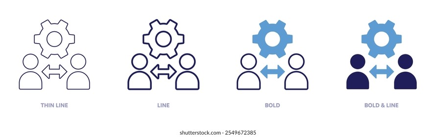 Icono de administración de Equipos en 4 estilos diferentes. Línea delgada, línea, negrita y línea negrita. Estilo duotono. Trazo editable.