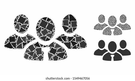 Team manager mosaic of tremulant elements in various sizes and color tones, based on team manager icon. Vector tremulant pieces are organized into collage.