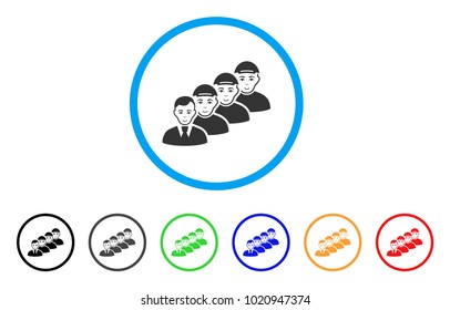 Team Manager rounded icon. Style is a flat team manager gray symbol inside light blue circle with black, gray, green, blue, red, orange color versions. Glad team manager vector pictogram.