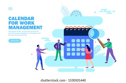 team managing work with calendar flat vector illustration