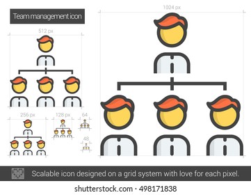 Team managment vector line icon isolated on white background. Team managment line icon for infographic, website or app. Scalable icon designed on a grid system.