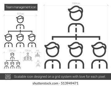 Team managment vector line icon isolated on white background. Team managment line icon for infographic, website or app. Scalable icon designed on a grid system.