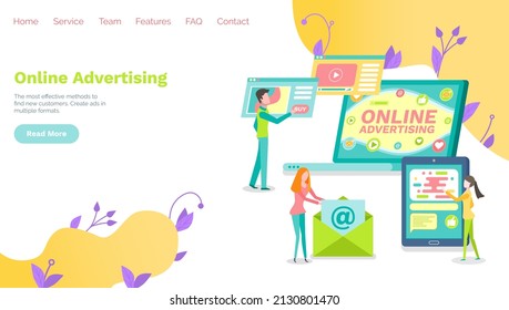 Team of marketers exploring customer base. Attracting customers, proper marketing concept. Tool for successful business development. Website or webpage for online advertising, digital marketing