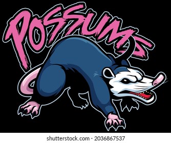 Team mascot illustration of aggressive cartoon possum.