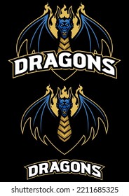 Team mascot illustration with a powerful blue dragon.