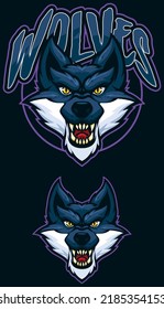 Team mascot illustration with snarling cartoon wolf.