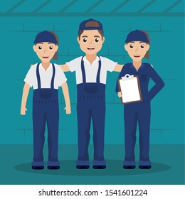 team of mechanics workers characters vector illustration design