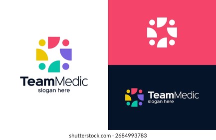 Team Medic logo design. Abstract Medical Cross Sign Vector design with team work people with colorful  style graphic icon symbol