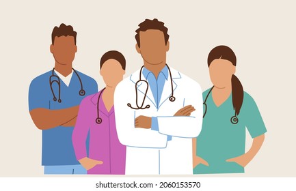 Equipo de trabajadores médicos. Personal del hospital. Ilustración vectorial en el estilo plano.