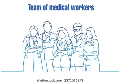 Equipo de trabajadores médicos. Personal del hospital. Concepto médico. ilustración de pantalla simple Esbozo vectorial.