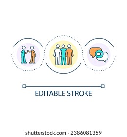 Team meeting loop concept icon. Work relationship. Friendly connection. Mutual support. Collective abstract idea thin line illustration. Isolated outline drawing. Editable stroke. Arial font used