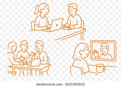 Team meeting, online class, remote collaboration minimalist blue line style