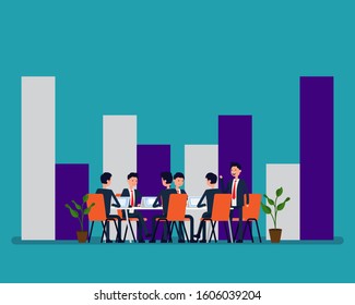 Team meeting and planning for company a bar graph. The concept of Conference