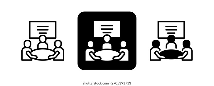 Team Meeting Solid color and black line drawing vector illustration set