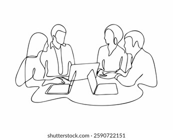 Team meeting technologies One continuous line drawing