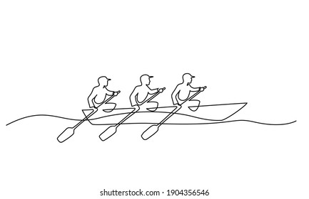 Team Member Rowing Boat Teamwork Concept. Continuous One Line Drawing Design. Vector Illustration