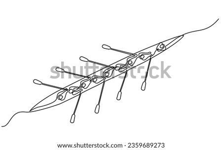 Team member rowing boat Teamwork concept. Continuous one line drawing. Vector illustration outline art