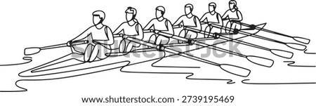 Team member rowing boat Teamwork concept.one line vector illustration with out background.
