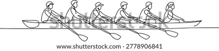 Team member rowing boat Teamwork concept.one line Art icon drawing vector
