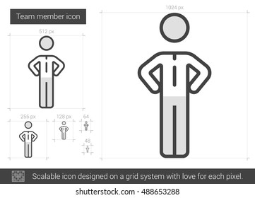 Teammitglied, Vektorsymbol einzeln auf weißem Hintergrund. Team-Mitglied-Line-Symbol für Infografik, Website oder App. Skalierbares Symbol, das auf einem Gittersystem entworfen wurde.