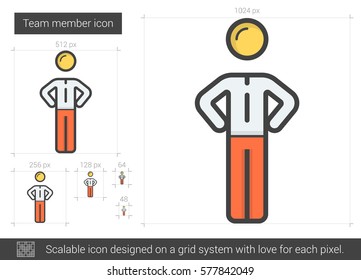 Icono de línea vectorial de miembro del equipo aislado en fondo blanco. Icono de línea de miembro del equipo para infografía, sitio web o aplicación. Icono escalable diseñado en un sistema de cuadrícula.