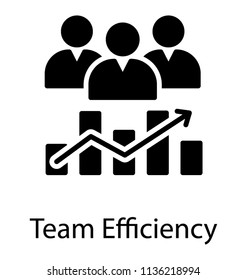 Team members along with their performance graph indicating success, a team efficiency icon 