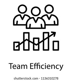 Team members along with their performance graph indicating success, a team efficiency icon 