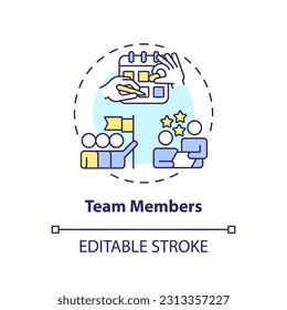 Team members concept icon. Working together. Teamwork cooperation. Schedule planner. Team collaboration abstract idea thin line illustration. Isolated outline drawing. Editable stroke