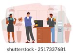 Team Members Gather Around Office Coffee Station Sharing Drinks And Snacks During Break Relaxed Atmosphere. Vector Scene Reflects Casual And Friendly Social Interaction In Relaxed, Modern Environment